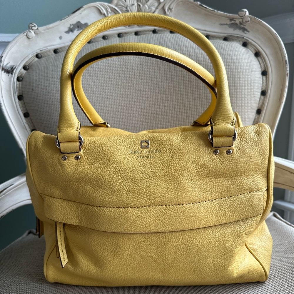 Kate Spade New York Pebble Leather Handbag Tote Purse Canary Yellow Medium Large